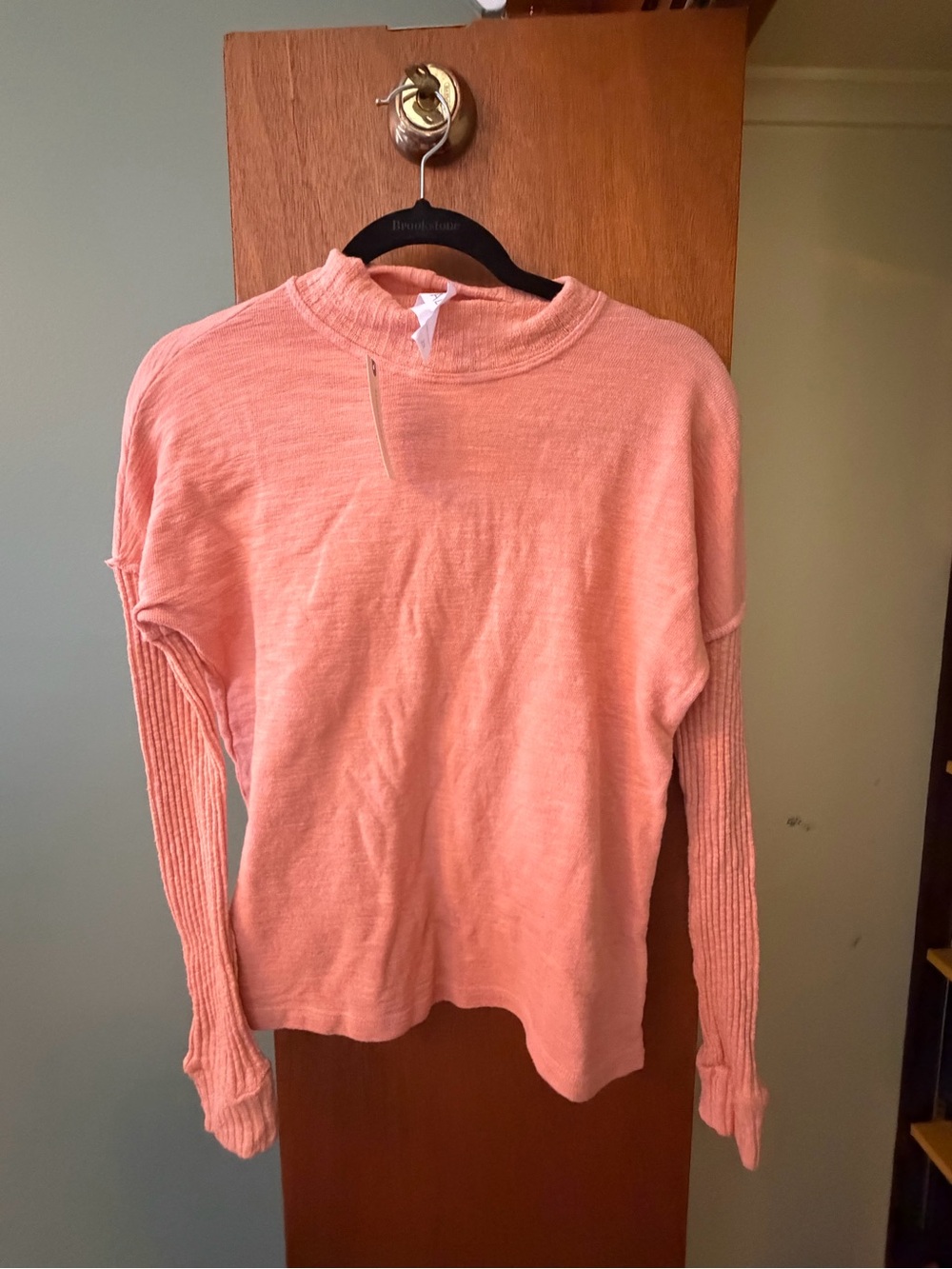 Anthropologie Coral-Pink Mock Neck Pullover